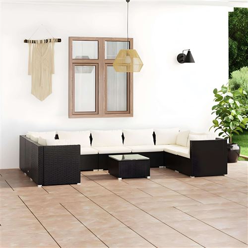  Vidaxl Salon De Jardin 10 Pcs Avec Coussins R&eacute;sine Tress&eacute;e Noir