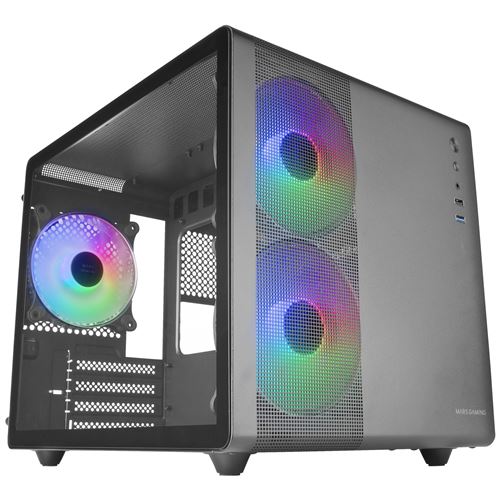 Boîtier Gaming Compact Micro-Atx Mars Gaming Mc-400 Noir Verre Trempé 3 Ventilateurs Frgb 120Mm Panneau Latéral Mesh