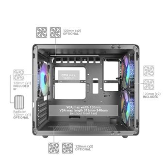 Boîtier Gaming Compact Micro-ATX Mars Gaming MC-400 Noir Verre trempé 3  Ventilateurs FRGB 120mm Panneau Latéral Mesh - Boitier PC - Achat & prix