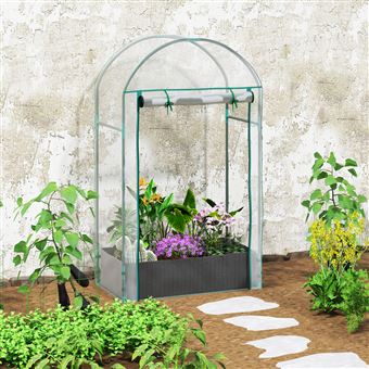 Serre De Jardin Tunnel 100x50x150 Cm - Bâche PVC Transparente, Structure Acier - Porte Zippée - Pour Tomates, Plants, Semis - 2