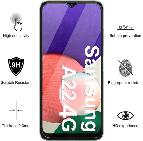 Verre trempé Samsung Galaxy A22 4G Protection Écran Ultra-résistant 9H -  Noir - Français