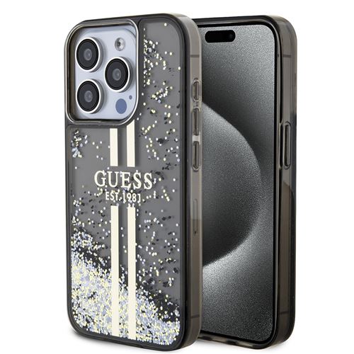 Coque pour iPhone 15 Pro Max - Guess Liquid Glitter Gold Stripes (GUHCP15XLFCFCSEGK) - Noir