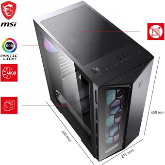 MSI MPG GUNGNIR 110R - Tour - ATX - panneau latéral fenêtré (verre trempé) - pas d'alimentation (ATX) - USB/Audio