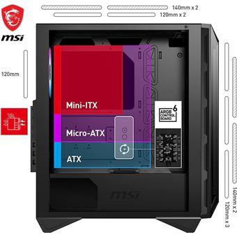 MSI MPG GUNGNIR 110R - Tour - ATX - panneau latéral fenêtré (verre trempé) - pas d'alimentation (ATX) - USB/Audio