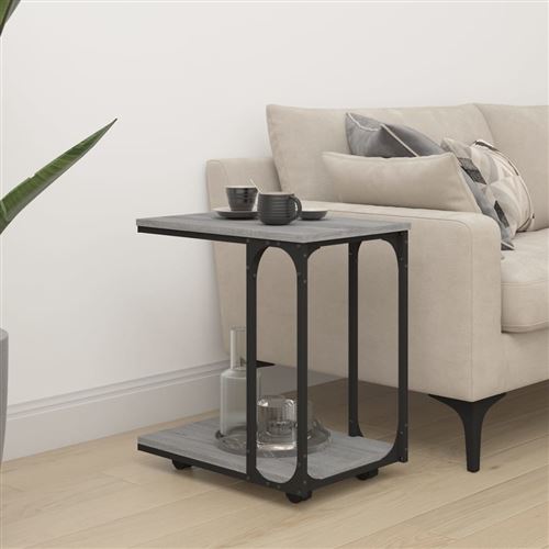 vidaXL Table d'appoint avec Roues, Table Basse avec Rangement, Bout de Canapé Salle de Séjour Salon, Industriel, Sonoma Gris Bois d'Ingénierie
