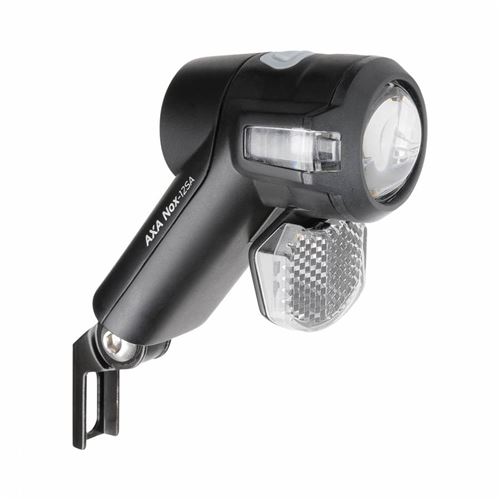 Eclairage velo a pile avant sur fourche axa nox sport auto 12 lux noir livre avec 2 piles aa (voir a 30m et visible a 2kms)