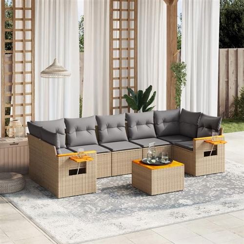 Non Communiqué Beige Salon De Jardin Modulable Vidaxl Rotin 8 Pieces 7 Personnes