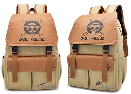 Sac à dos en toile polyester pour college One Piece 40*30*12cm - Chapeau de paille Luffy (Kaki)