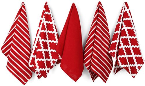 Penguin Home® Coton Torchon 5-Pièce Set, 65 cm Longueur x 45 cm Largeur, Rouge