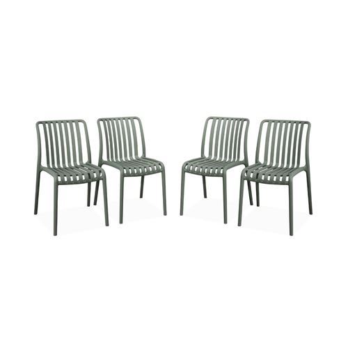 Sweeek Lot de 4 chaises de jardin en plastique vert de gris empilables déjà montées