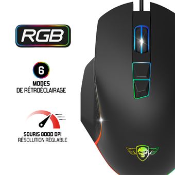 Spirit Of Gamer PRO M1, Souris Gamer Filaire, 7 Boutons Programmables, Capteur Optique 8000 DPI, Rétroéclairage RGB Personnalisable, Gaming Mouse Ergonomique avec Repose Pouce, Compatible PC Gamer