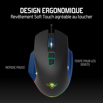 Spirit Of Gamer PRO M1, Souris Gamer Filaire, 7 Boutons Programmables, Capteur Optique 8000 DPI, Rétroéclairage RGB Personnalisable, Gaming Mouse Ergonomique avec Repose Pouce, Compatible PC Gamer