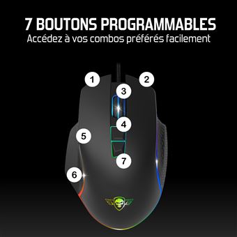 Spirit Of Gamer PRO M1, Souris Gamer Filaire, 7 Boutons Programmables, Capteur Optique 8000 DPI, Rétroéclairage RGB Personnalisable, Gaming Mouse Ergonomique avec Repose Pouce, Compatible PC Gamer