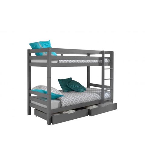 Vipack Lit Superpose Enfant Bois Pino 90x200cm Gris Hauteur 160 + 2 tiroirs de lit