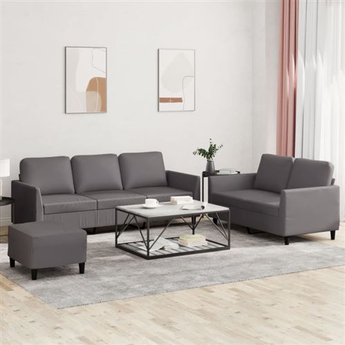 vidaXL - Canapé - Ensemble de 3 pièces avec coussins - Gris - Image 2