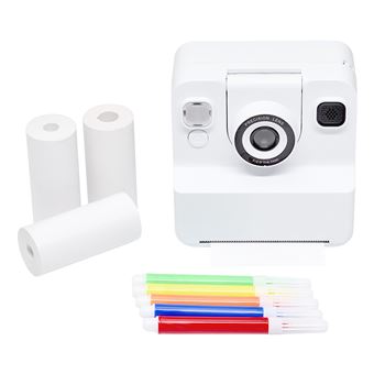 Appareil photo à impression instantanée pour enfants - 2,4 HD 1080p - Carte SD de 32 Go, 5 marqueurs, autocollants, 5 rouleaux de papier, cordon