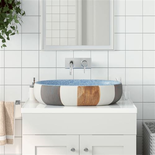 vidaXL Opzetwasbak ovaal 59x40x14 cm keramiek meerkleurig155108
