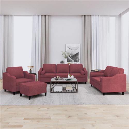 Vidaxl Rouge Ensemble De Canapés 4 Pcs - Bordeaux - Image 2