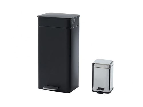 Lot de 2 poubelles à pédale en inox - 30L et 3L - Noir mat et argenté - PEREZ