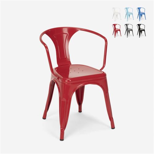 Chaises industrielles Tolix avec accoudoirs en acier pour cuisine et bar Steel Arm, Couleur: Rouge