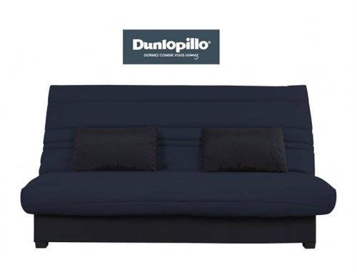 banquette clic clac dunlopillo - tissu gris + 2 coussins noir - l 194 x p 98 x h 100 cm - roxi
