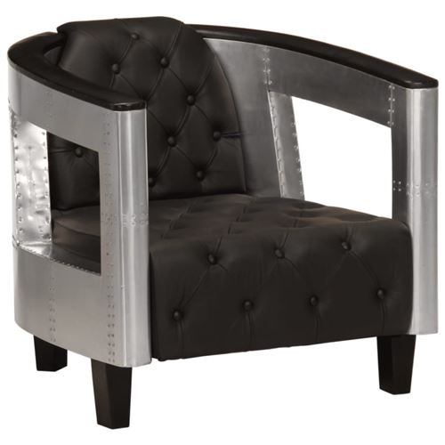 vidaXL Fauteuil en style d'aviation Noir Cuir véritable