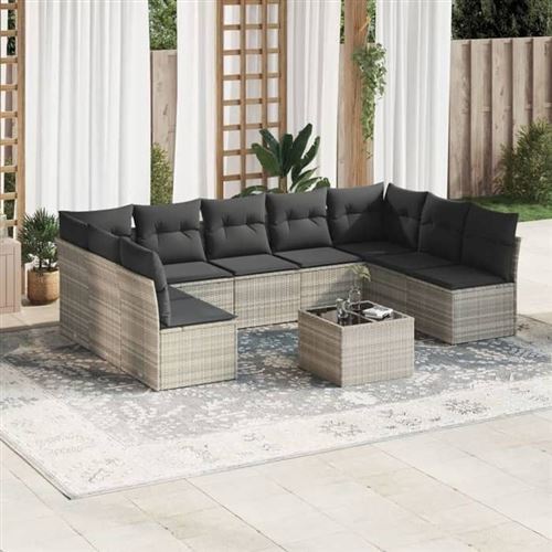 Non Communiqué Gris Salon De Jardin Modulable Vidaxl 10 Pieces Resine Tressee 55 X 62 X 69 Cm