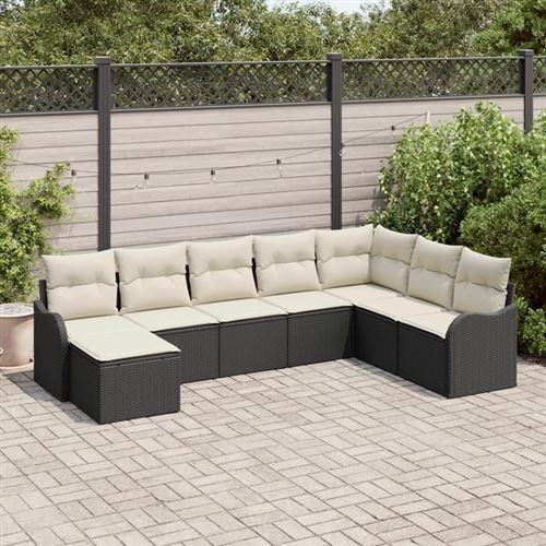 Vidaxl Noir Ensemble De Canapé De Jardin 8 Pièces Avec Coussins Rotin Poly Canapé De Jardin 2 Places Avec Coussins Rotin Poly 3345817 - Image 2