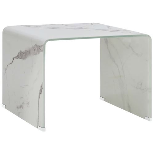 vidaXL Table basse Blanc Marbre 50 x 50 x 45 cm Verre trempé
