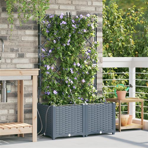 VIDAXL - Jardinière avec système d'arrosage - Lot de 2 - Gris clair - Image 2