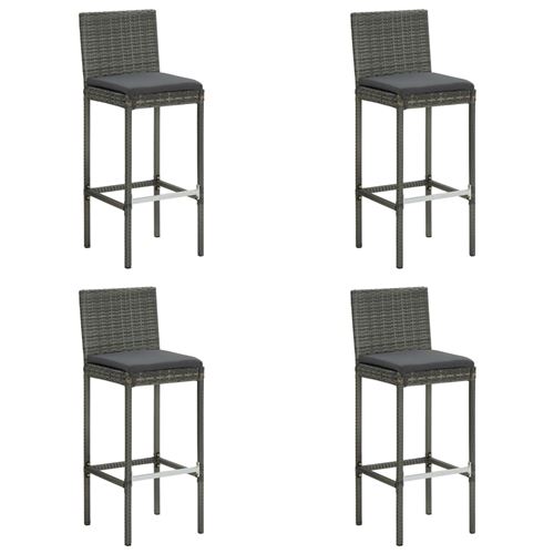 vidaXL Tabourets de bar de jardin et coussins 4pcs Gris Résine tressée