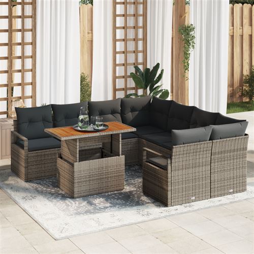 Non Communiqué Gris Ensemble De Canapés De Jardin De 9 Pièces Avec Coussins Rattan Poly