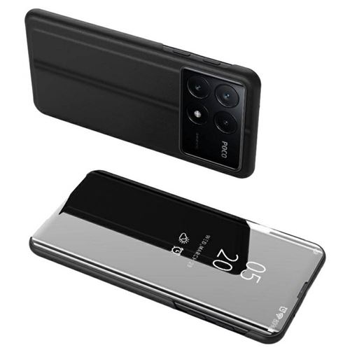 Housse pour Xiaomi Redmi K70E 5G / Poco X6 Pro 5G - etui coque portefeuille clear view miroir + film ecran - NOIR - htdmobiles