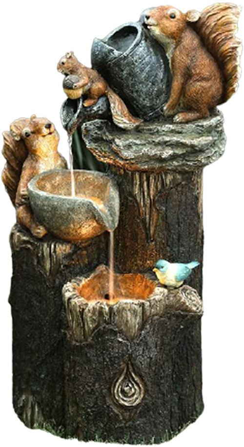 Statue Jardin Exterieur avec Lampe Solaires en Forme de écureuil FONGWAN Sculpture en Cascade Fontaine Décoration