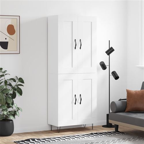 vidaXL Buffet Haut, Armoire de Rangement avec Pieds, Meuble de Rangement, Organisateur Salon Salle de Séjour, Blanc Bois d'Ingénierie