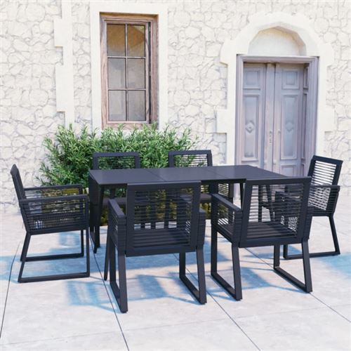 Non Communiqué Noir Ensemble À Manger D Extérieur 7 Pcs Rotin Pvc