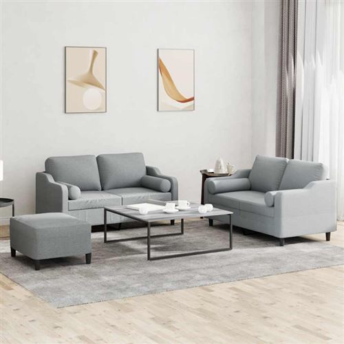 Ensemble de canapés 3 pcs coussins gris clair tissu