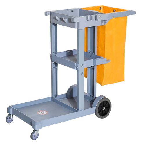 Chariot-poubelle chariot de nettoyage professionnel 3 plateaux sac grande résistance fourni jaune gris