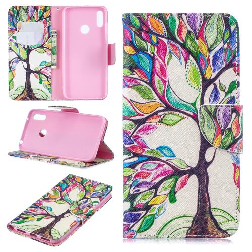 Etui en PU impression de motifs arbre colorisé pour votre Huawei Y7 (2019)