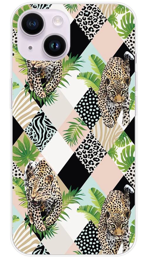 Coque en silicone imprimée compatible Apple iPhone 15 Léopard losange
