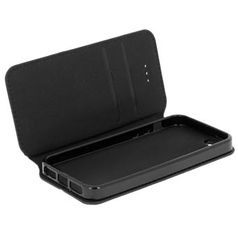 Avizar Housse Etui Folio Portefeuille iPhone SE 5S 5 - Noir Clapet Aimanté - 1