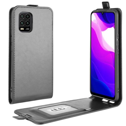 Etui en PU cheval fou vertical flip avec porte-carte noir pour votre Xiaomi Mi 10 Lite 5G
