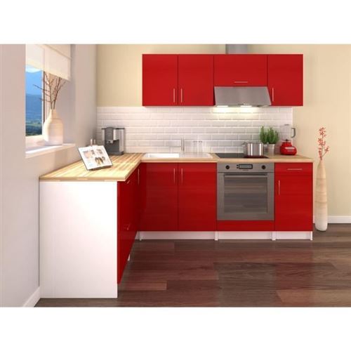 OBI Cuisine complete d'angle L 280 cm - Rouge laqué brillant