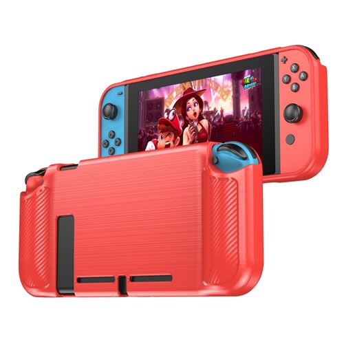 Coque en TPU fibre de carbone brossé souple rouge pour votre Nintendo Switch