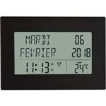 Fishtec Horloge Réveil Numérique Murale Radiopilotée - Calendrier Date Jour Heure - Grands Chiffres - 8 Langues - Température - 23x16cm Motif Bois
