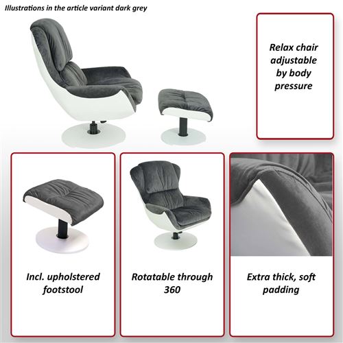 Fauteuil relax MENDLER HWC-E52 velours similicuir gris foncé