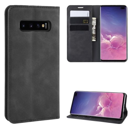 Etui en PU millésime auto-absorbé noir pour votre Samsung Galaxy S10 Plus