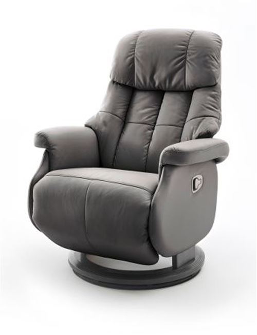 Fauteuil relax en cuir coloris Gris foncé / noir - 77 x 111 x 86 cm -PEGANE-