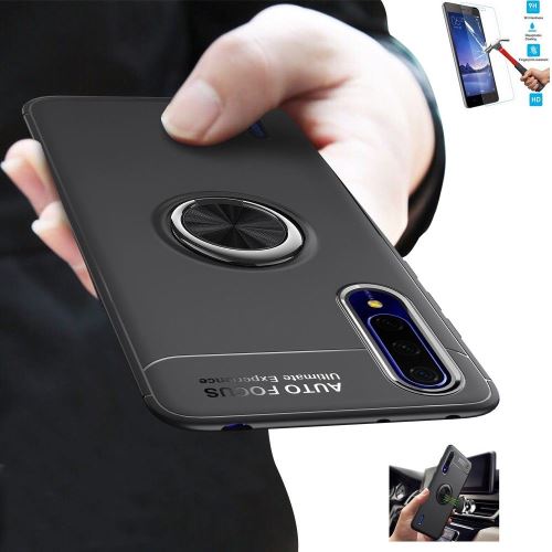 Coque Xiaomi Mi 9 Lite Lite Finger Noir Avec Film Verre Trempé Housse Etui Magnétique Rotatif hfs-house®