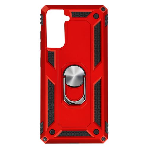 Coque pour Samsung Galaxy S21 Plus Antichoc Bi-matière Bague Support Vidéo rouge